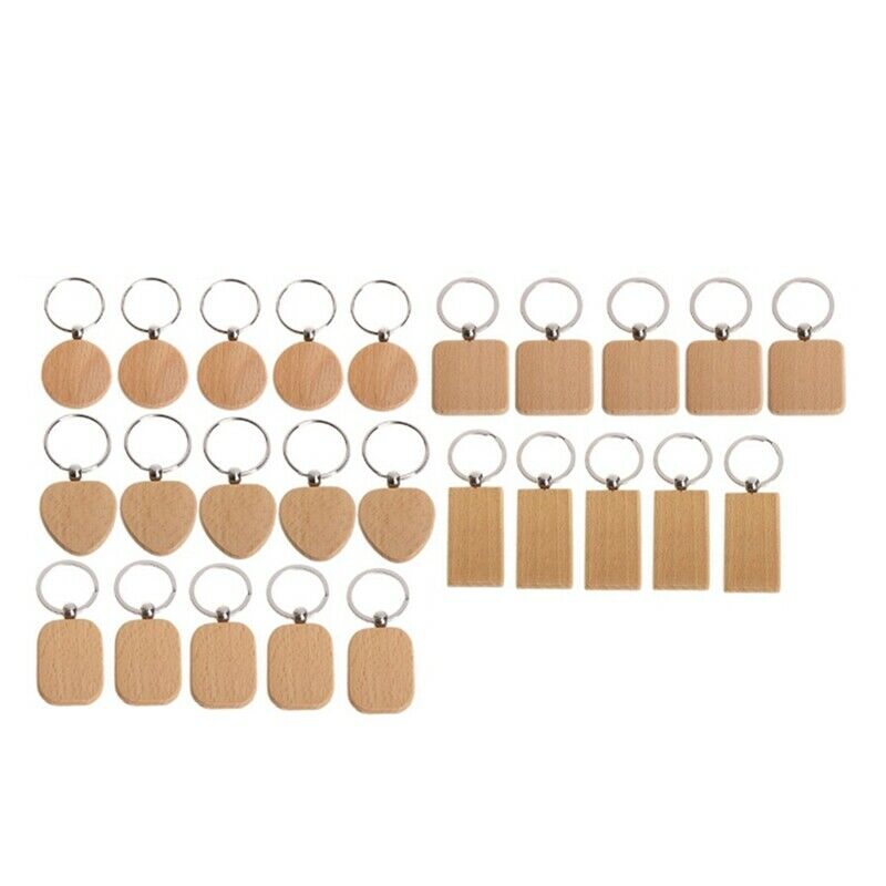 25Pieces Blank Wooden Key Chain Diy Wood Keychain s Key Tags Jewelry FindingT4F8