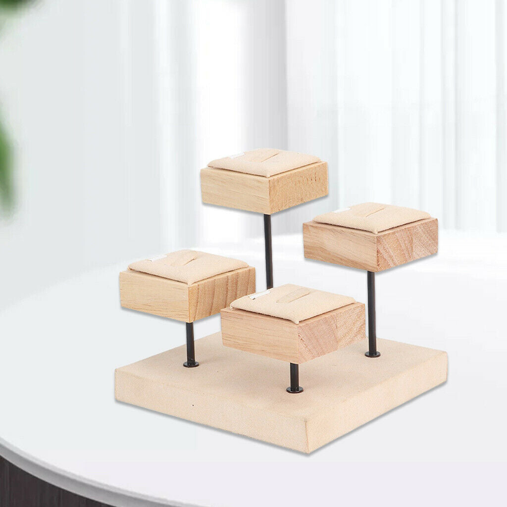 Versatile Wood Jewelry Display Stand Shelf Four-Layer for Rings Display