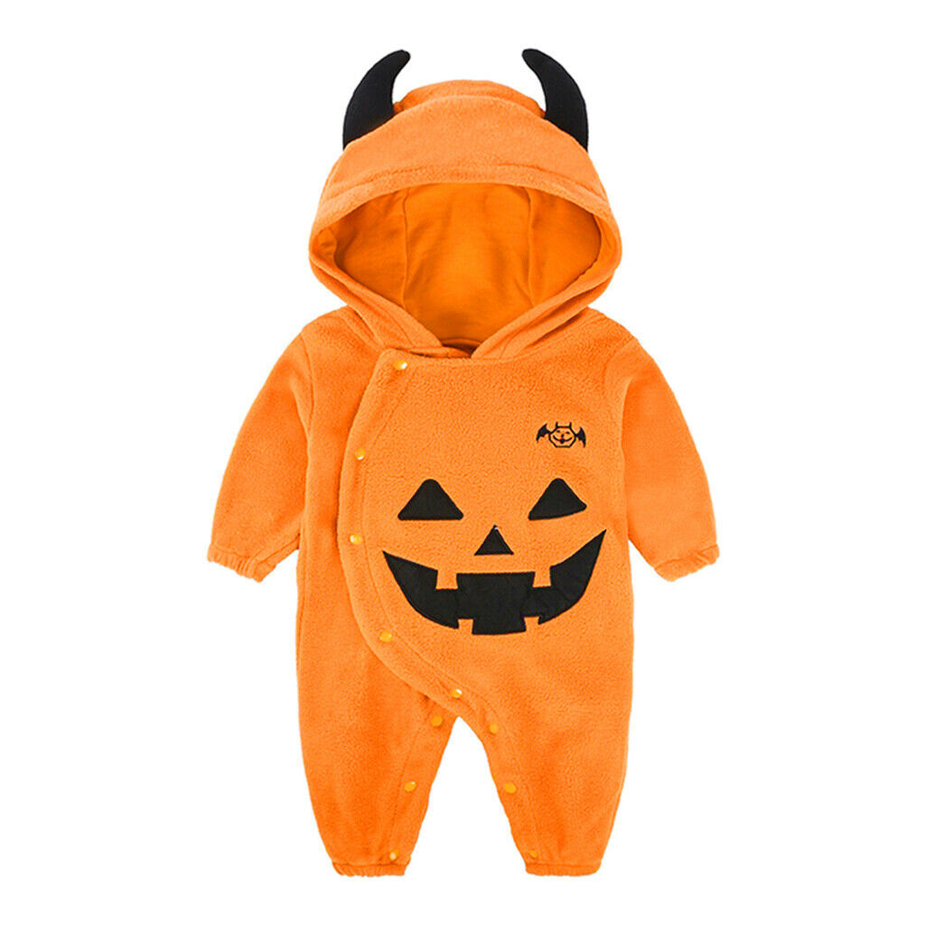 Baby Hooded Rompers Long Sleeve Outfits Halloween Pumpkin Jumpsuits 90