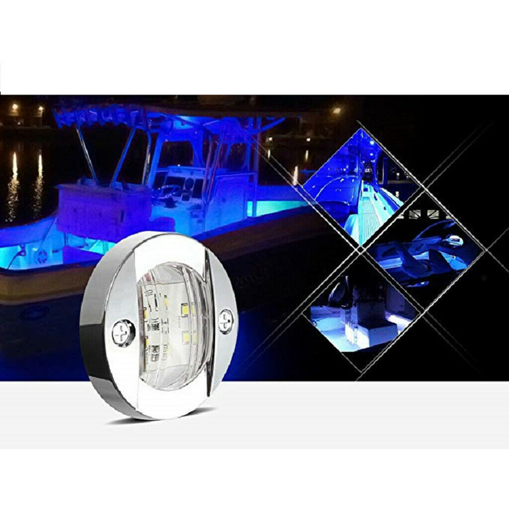 2Pcs Waterproof RV LED Rail Light Blue Pin 12V 2.2W Brushed Bezel S.S.304