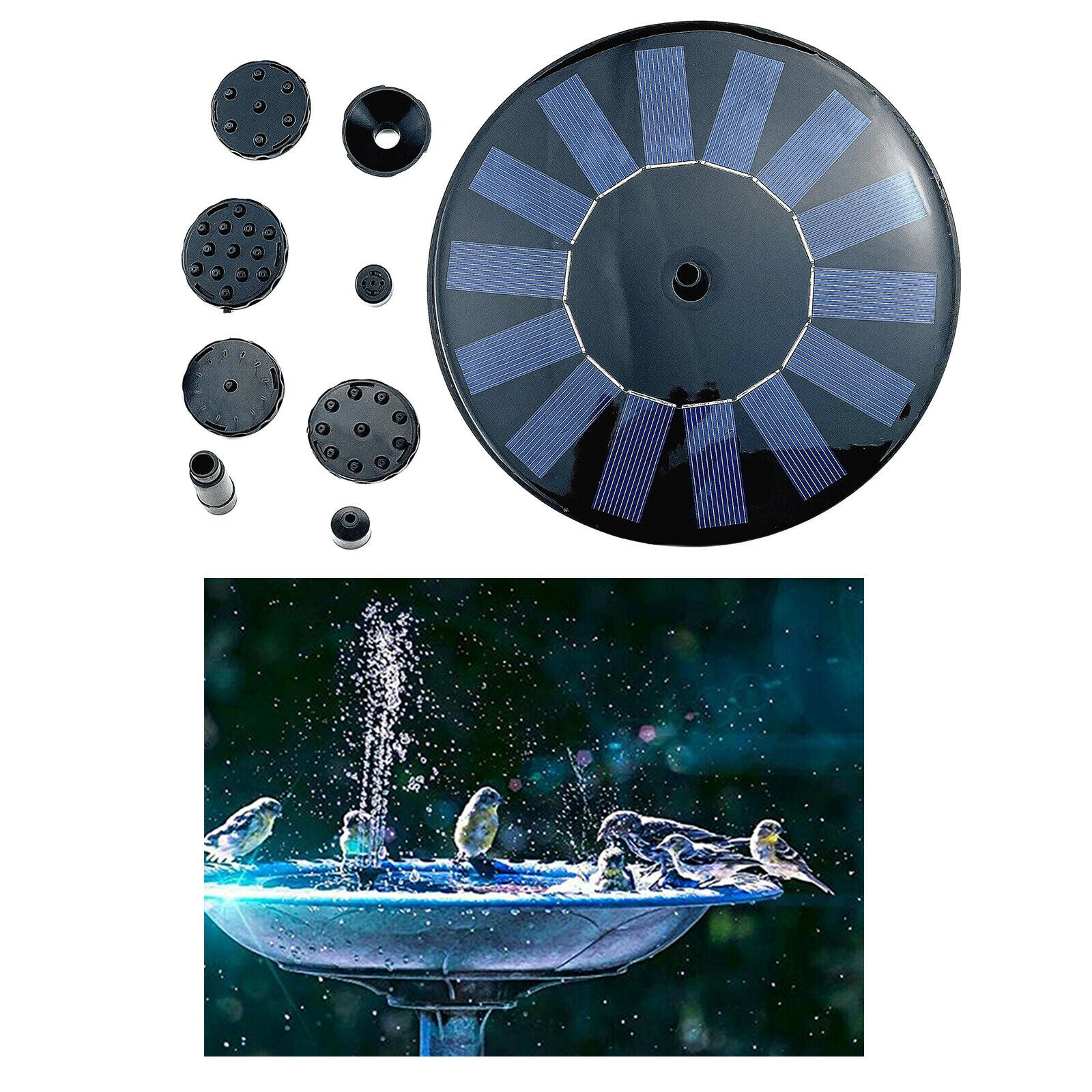 Solar Power Water Fountain Pump 1.7W with 6 Nozzles Outdoor Pond Patio