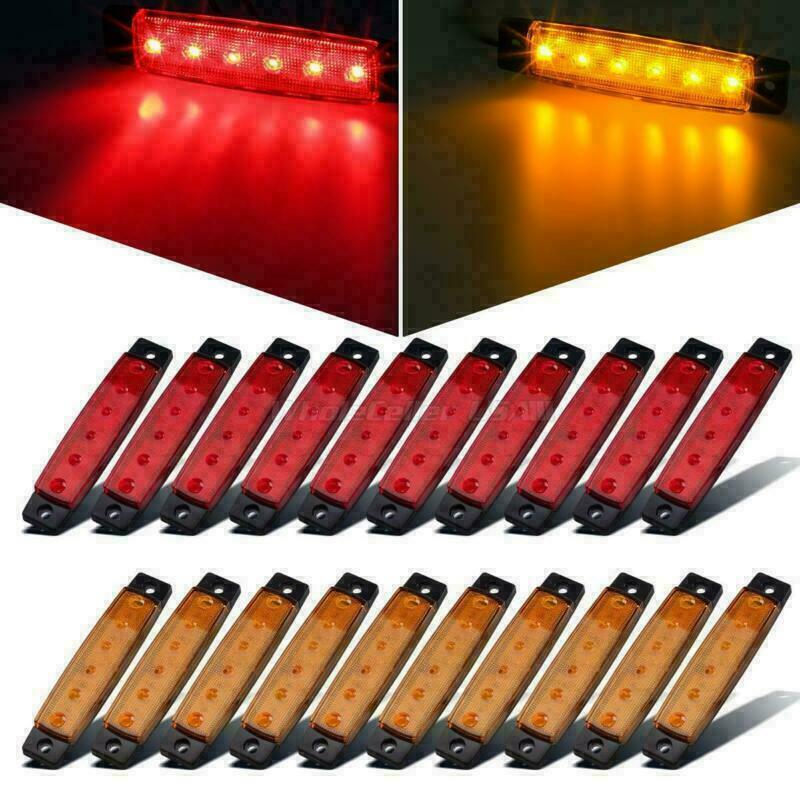 20x Universal 3.8" Red/Amber 6LED Side Marker Light indicators Truck Trailer Bus