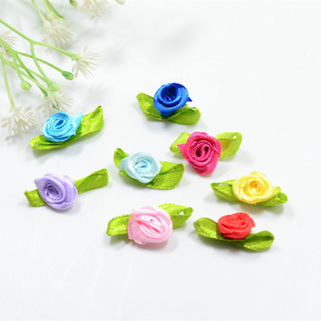 200PCS Mini Satin Ribbon Bows Rose Flower Crafts Wedding Applique Sewing DIY