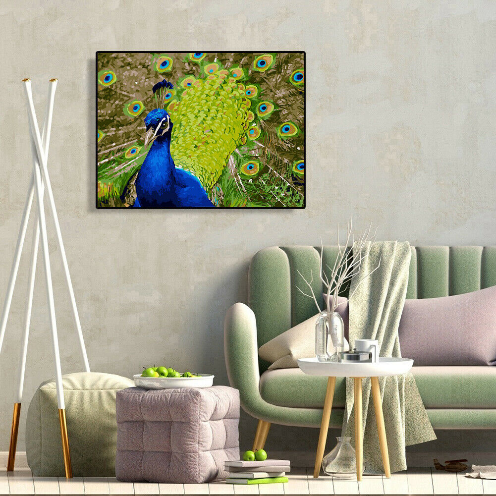 DIY Digital Painting By Numbers Peacock Frameless Canvas Picture Home Decor @