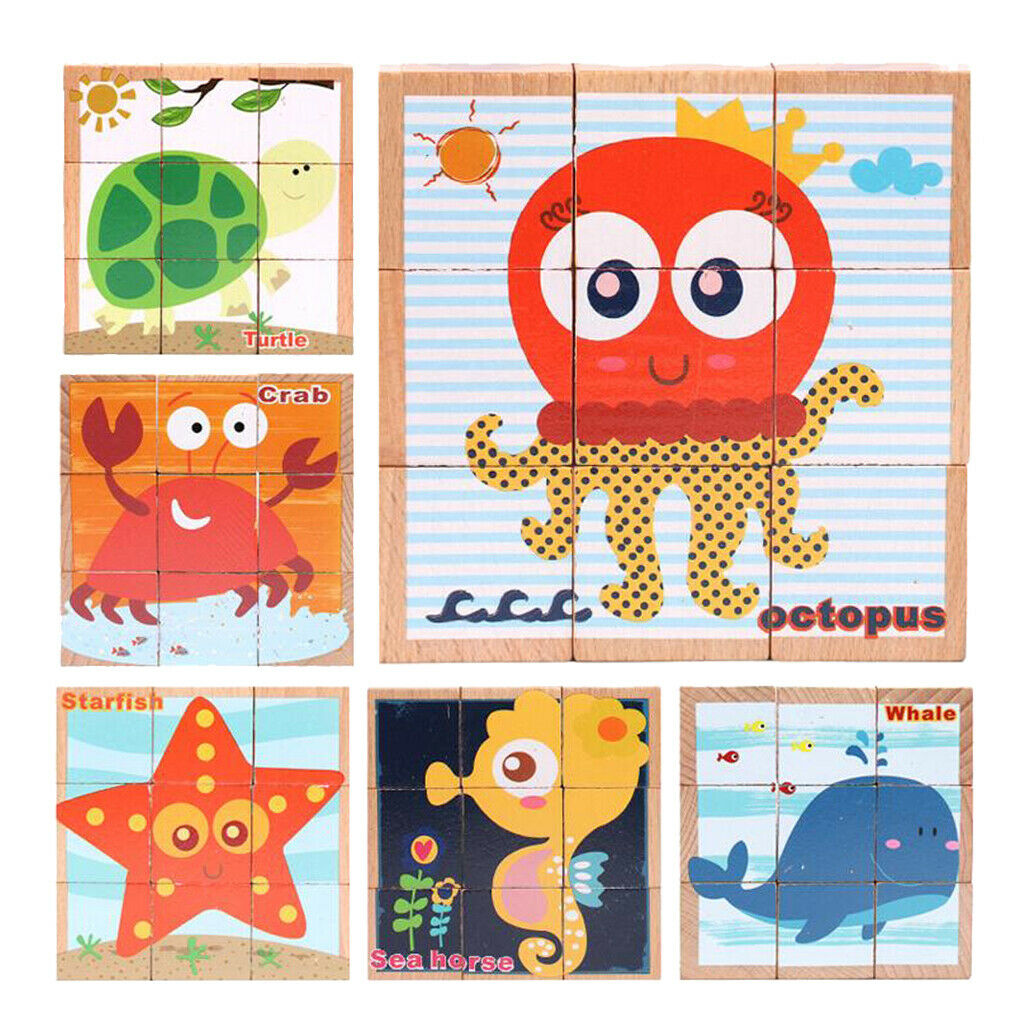 Wooden Marine life Building Blocks Preschool   Block Jigsaw Travel Puzzle