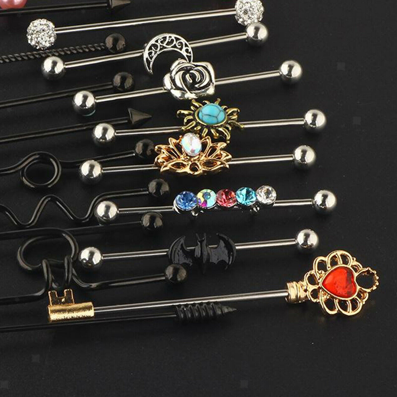 18pcs 1.6mm 14G Stainless Steel Industrial Barbell Earrings 38mm 1 1/2