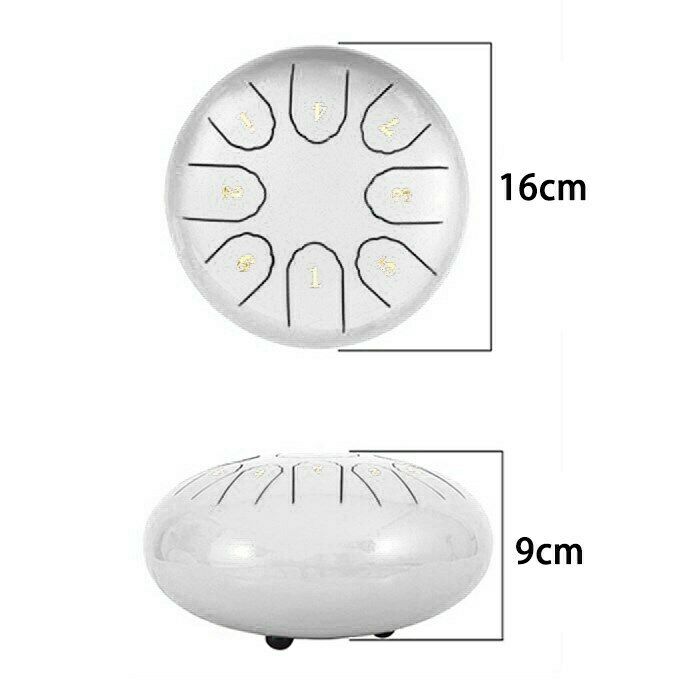 6" Steel Tongue Drum Handpan Drum 8 Notes White Meditation with Bag Music Book