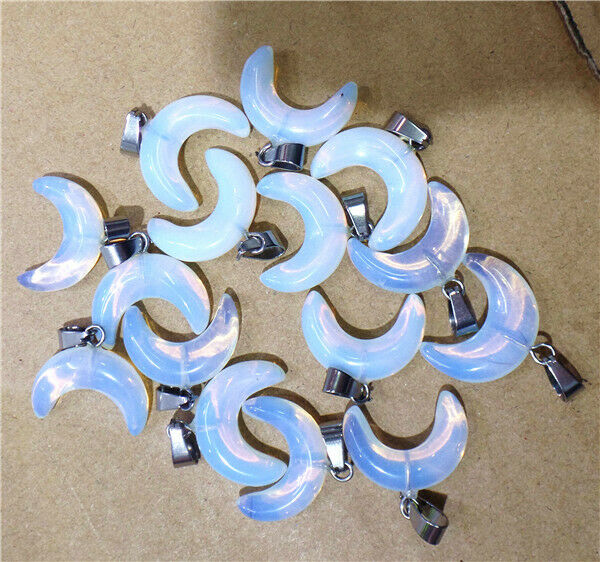 15Pcs 20x15x7mm White Opal Crescent Moon Pendant Bead DIY Jewelry Making HH9536