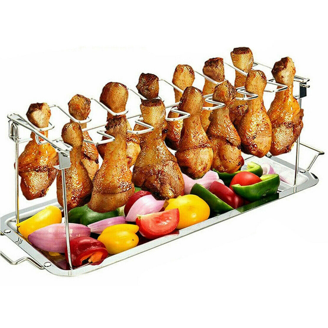 14 Slot Chicken Leg Wing Drumstick Oven BBQ Grill Rack Roasting Smoker NEW