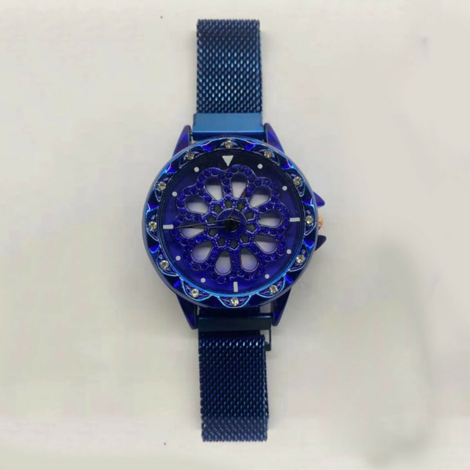 women lucky watch diamante 360 degree rotating dial wristwatch  Blue