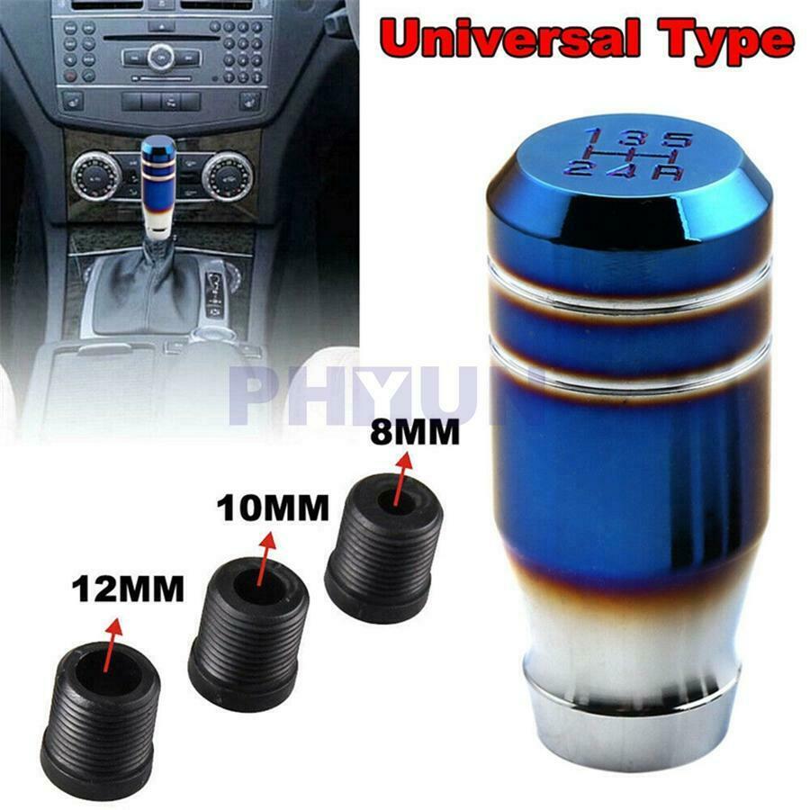 Car 5 Speed Gear Shift Lever Manual Knob Shifter Head w/3 Adpaters 8mm 10mm 12mm