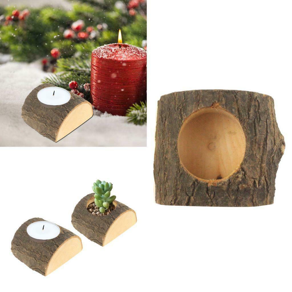 Wooden Stump Candle Holder Tree Branch Tealight Succulent Planter Craft Ornament