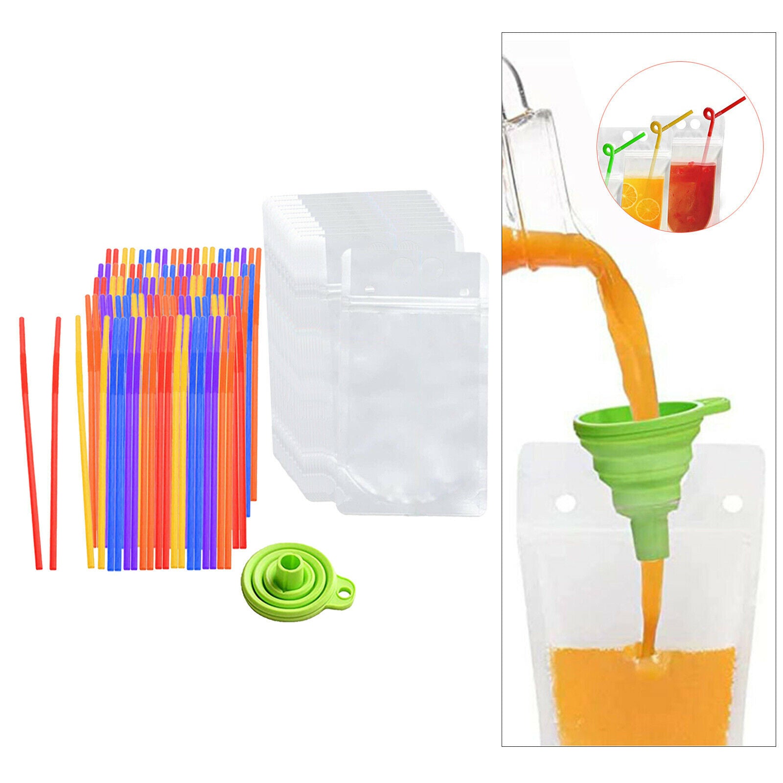 Hand-held Disposable Drink Pouches Zipper Juice Bags 500ml with Straws