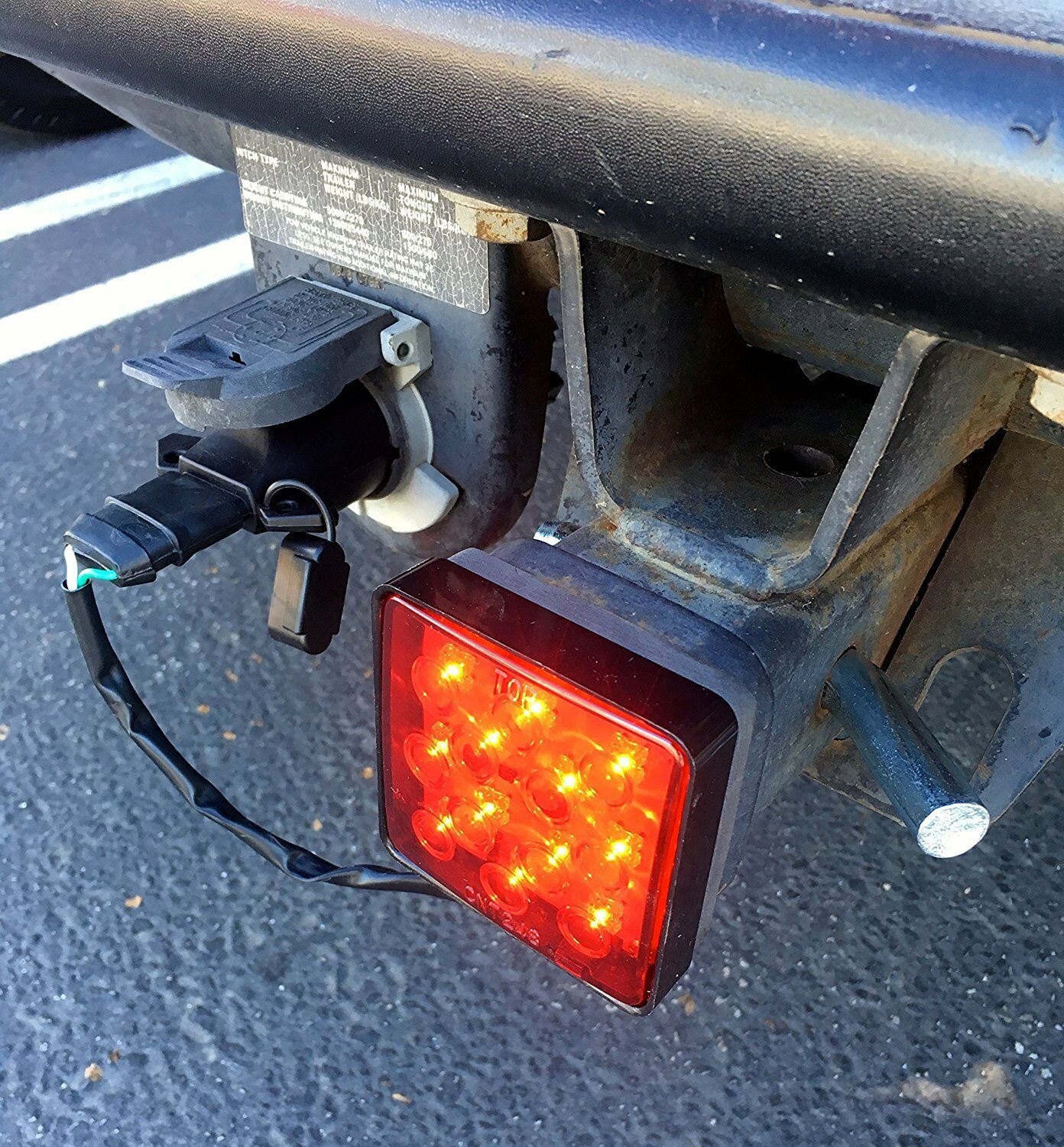 2" Trailer Hitch Receiver Cover 12LED Red Brake Light Stop Lamp Tube Cover w/Pin