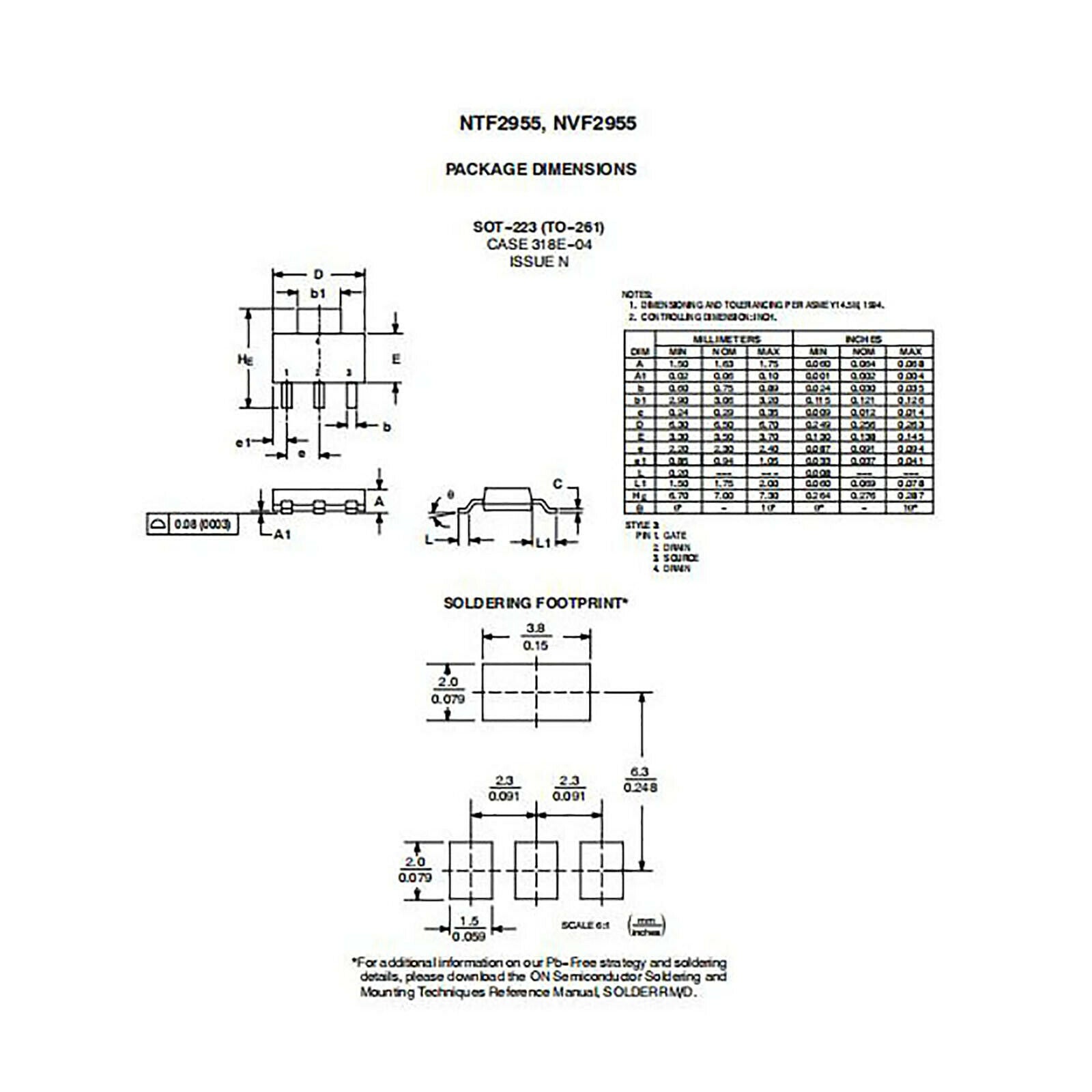 1Pcs NTF2955T1G SOT-223 Transistor -60V -2.6A P-Channel NTF SMD Power MOSFET