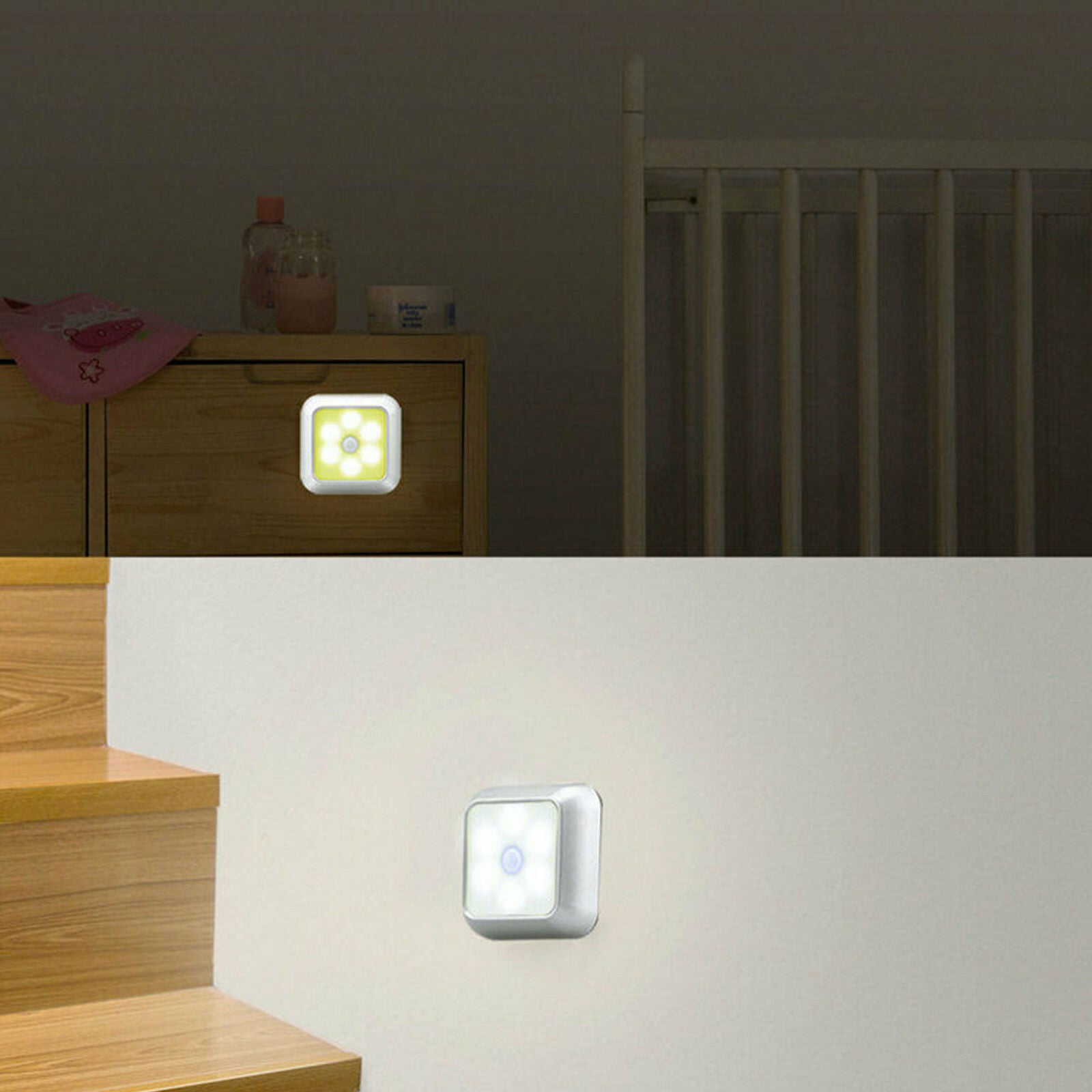 6 LED Night Light Motion Sensor Wall Closet Cabinet Stair Wireless Lamp