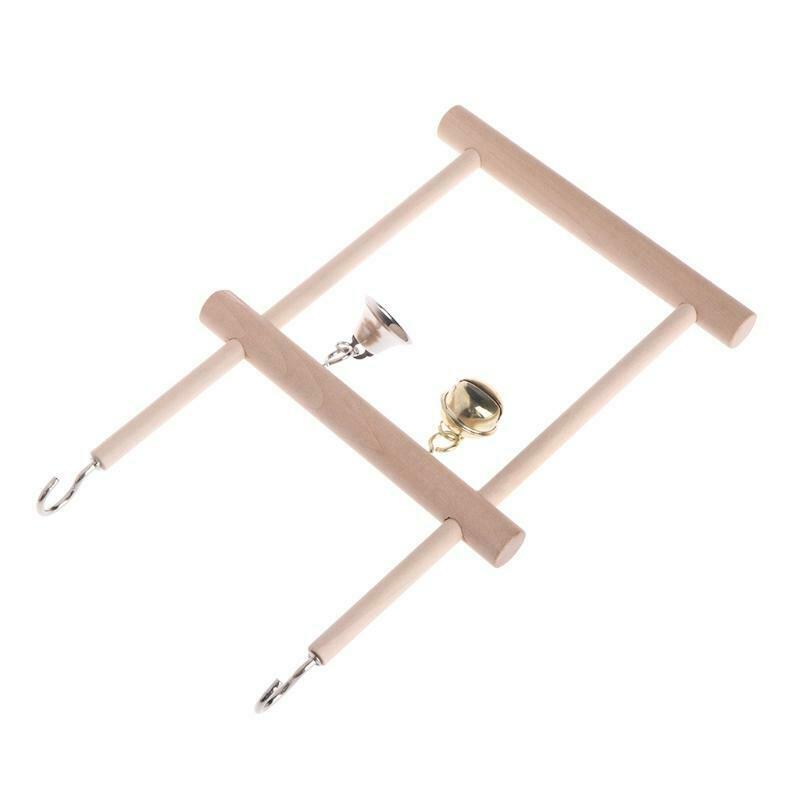 Birds Perch Parrot Toys Stand Holder Natural Wood Swing Bell Cage Hanging Ladder