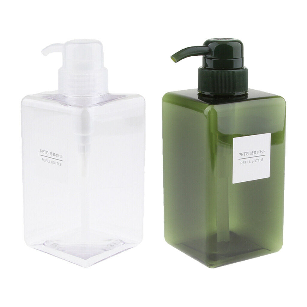 2x Plastic Foaming Soap Dispenser Countertop Pump Bottle 450ml Clear/Green