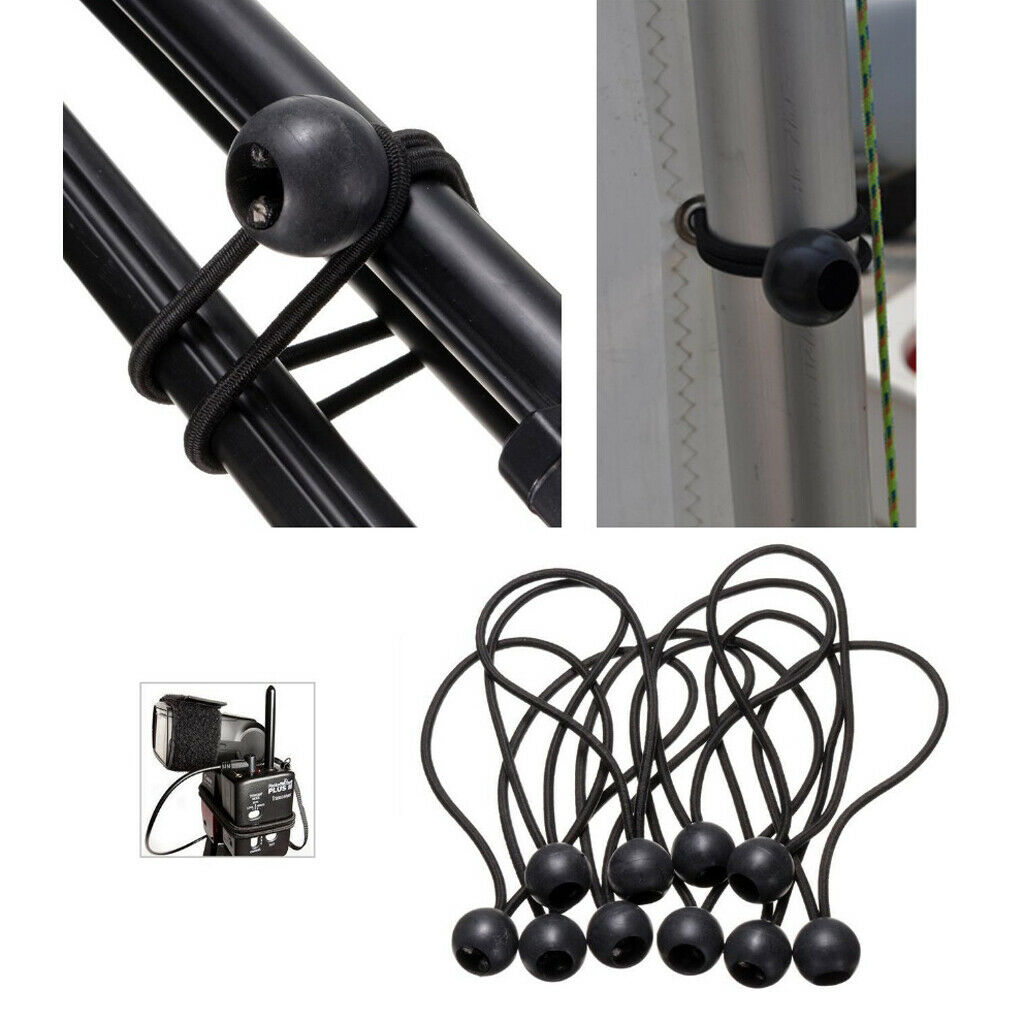 10 Pieces Black Ball Bungee Loop Cord Elastic Tent Tarp Canopy Fix Ties