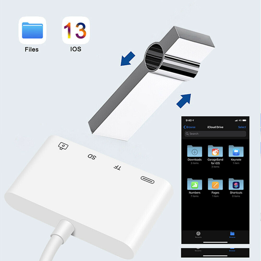USB OTG Converter, SD/TF Card Reader, Plug and Play for iPhone12/11Pro/XsMax/XR