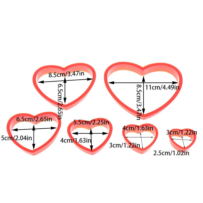 6pcs/Set Nesting Love Heart Cookie Biscuit Cake Cutter Set Fondant Sugar .l8
