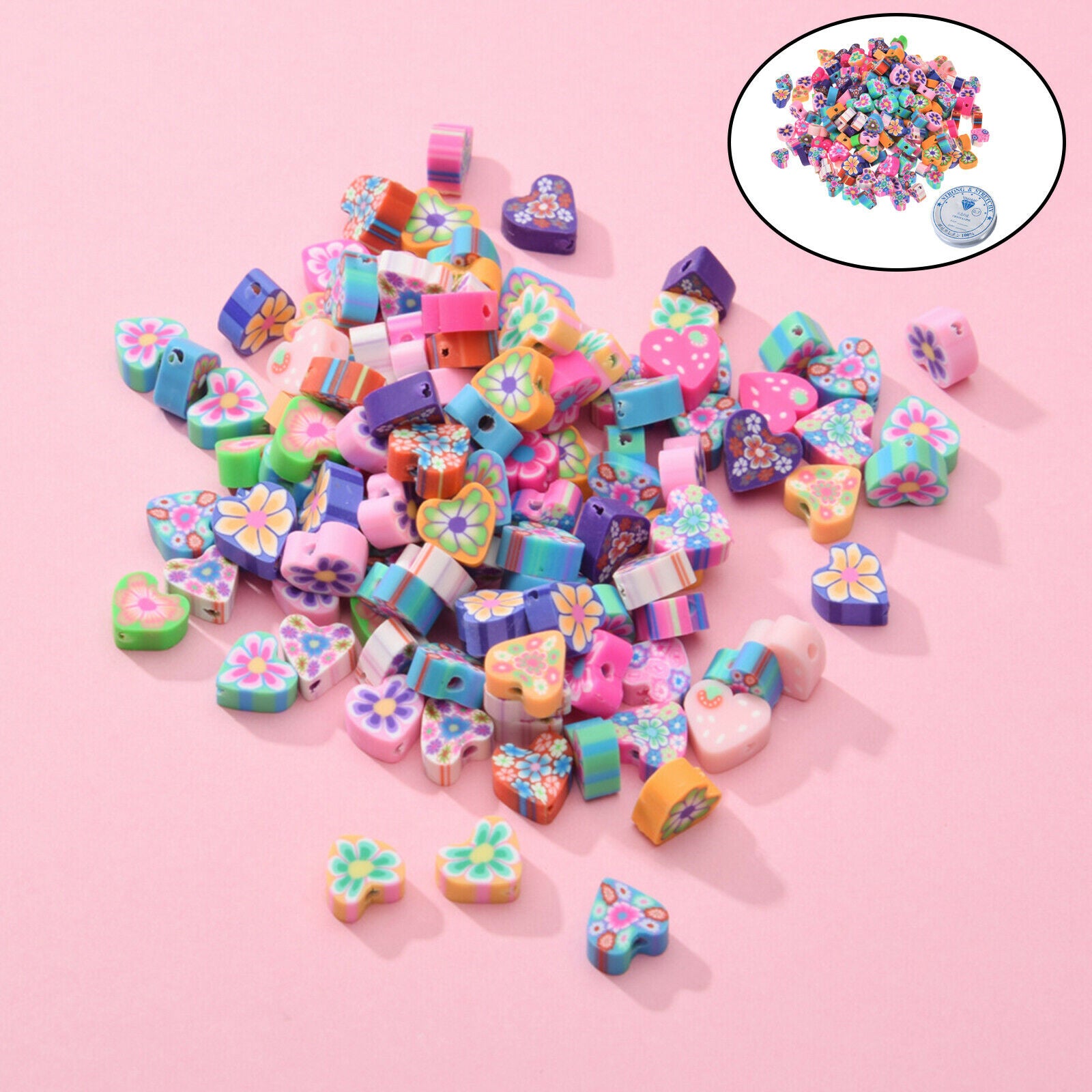 100 Pieces Heart Shaped Beads for Jewelry Making Bracelets DIY Soft Pottery