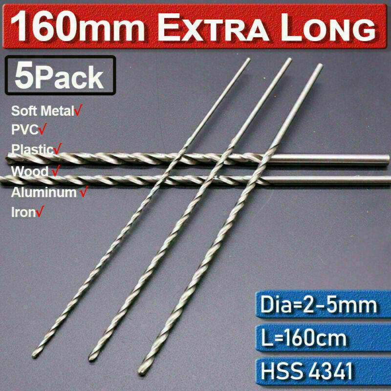 5x 160mm High Speed Steel Extra Long Twist Drill Bits Tool For Metal Drilling