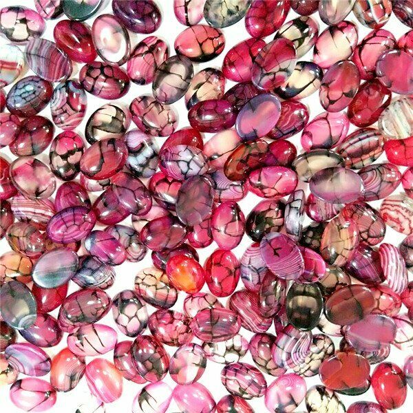 100Pcs Unique Rose&Black Dragon Veins Agate Oval Cab Cabochon 18x13x6mm HH6761