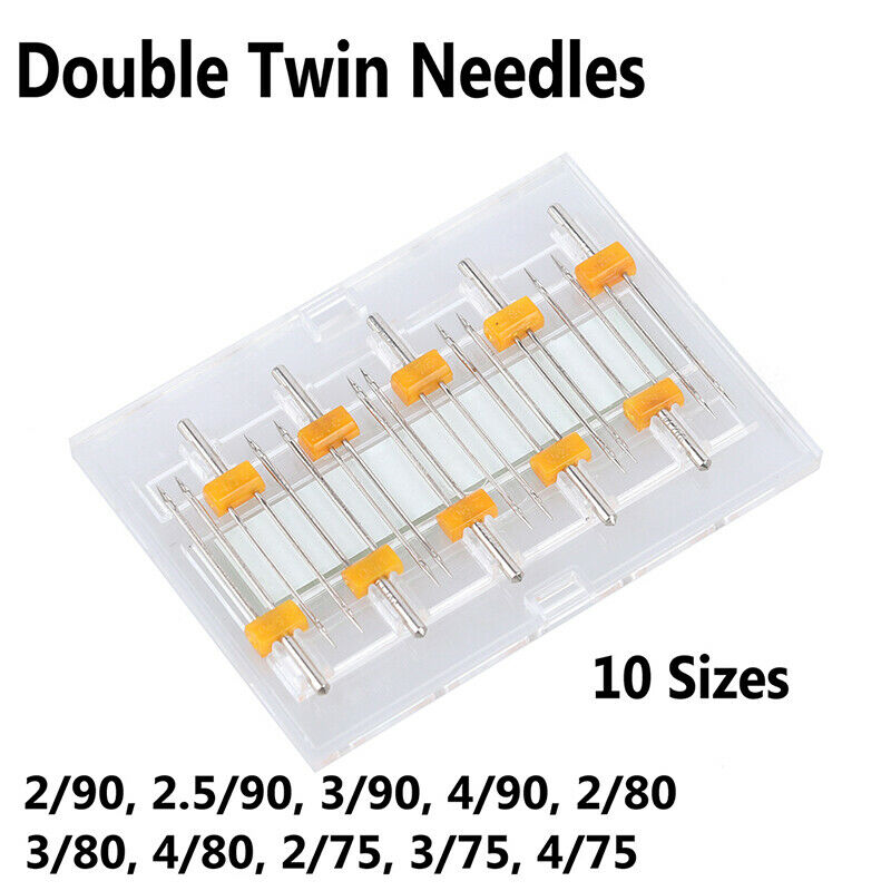 10 Sizes Mixed Sewing Machine Needles Double Twin Needles with Plastic BoxB FT