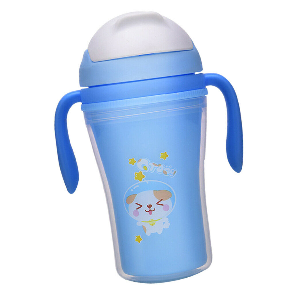 Baby Straw Sippy Cups Drink Bottle Toddler Training 300ML Blue with Handles
