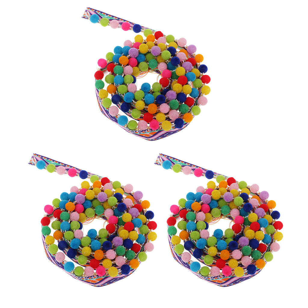 3Yds Embroidery Trim Pom Pom Fringe Ribbon Trimming DIY Clothing Headband Sewing