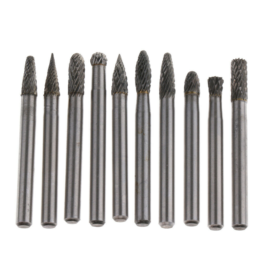 10 Piece 1/4" Shank Double Cut Carbide Rotary Burr Die Grinder Carving Bit