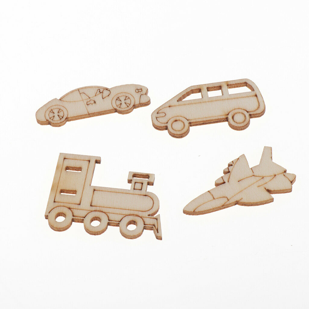 60-Packs Natural Wood Vehicle Shape DIY Crafts Scrapbooking Wooden Ornaments