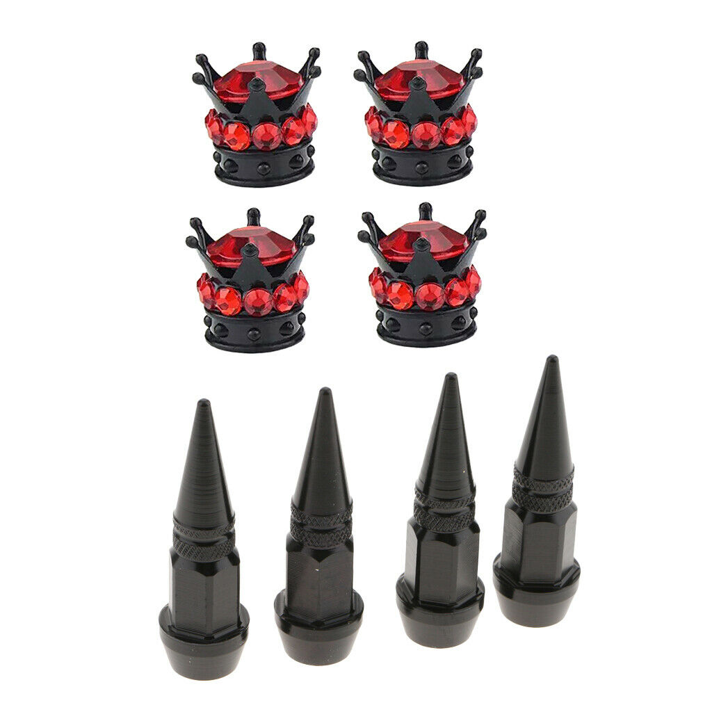 8x Spike+ Bling Diamond Tire Tyre Stem Valve Caps Car Vehicle Red+Black