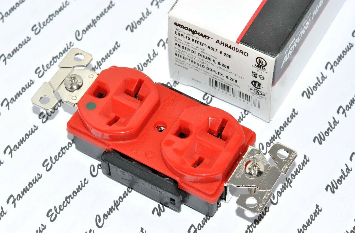 1pcs-COOPER AH8400RD 20A 250V NEMA6-20 Premium Hosptial Duplex Receptacle Outlet