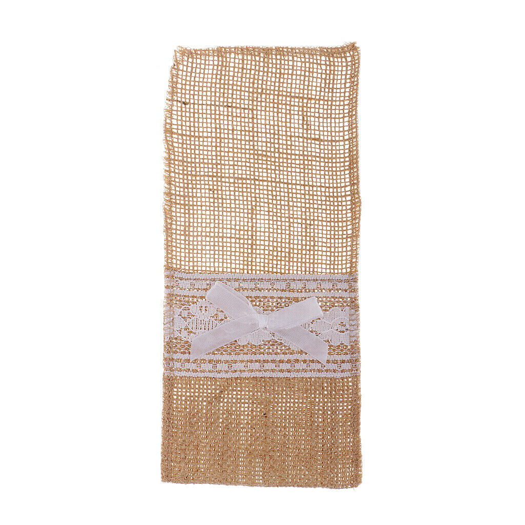 6pcs  Burlap Rustic  Forks Bag Tote
