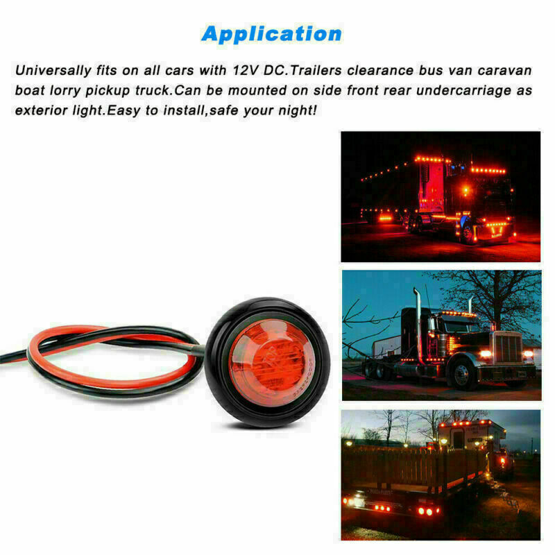 20Pcs Smoked Round Side Marker Lights 3/4"LED Bullet Light Truck Trailer Red US