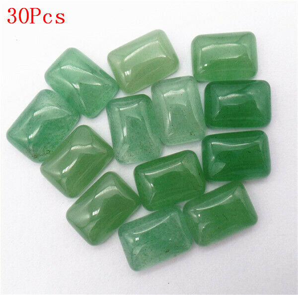 30Pcs 14x10x5mm Natural Green Aventurine Rectangle Cab Cabochon DIY HH7281