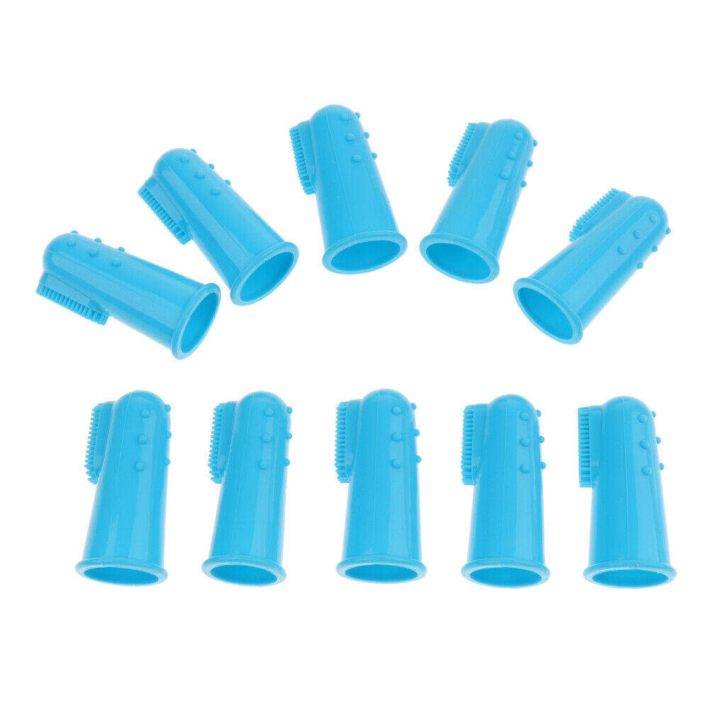 10 Pcs Dog Finger Toothbrush Dental Hygiene Finger Brushes for Dog Cat Blue