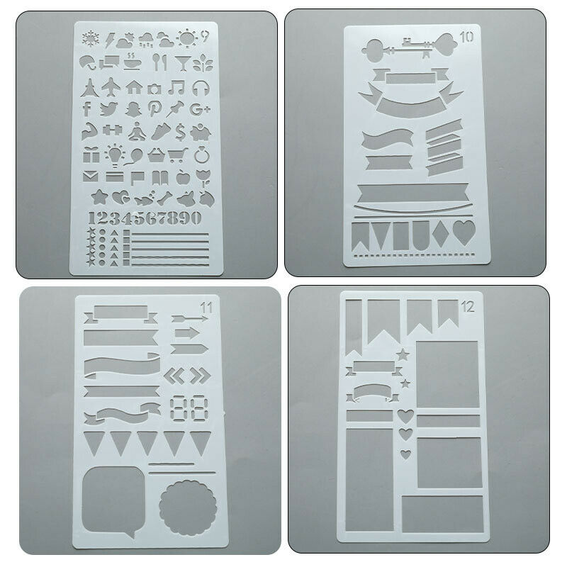 12pcs Stencil Set Planner DIY Drawing Template Journal Notebook Diary ScrapboDF