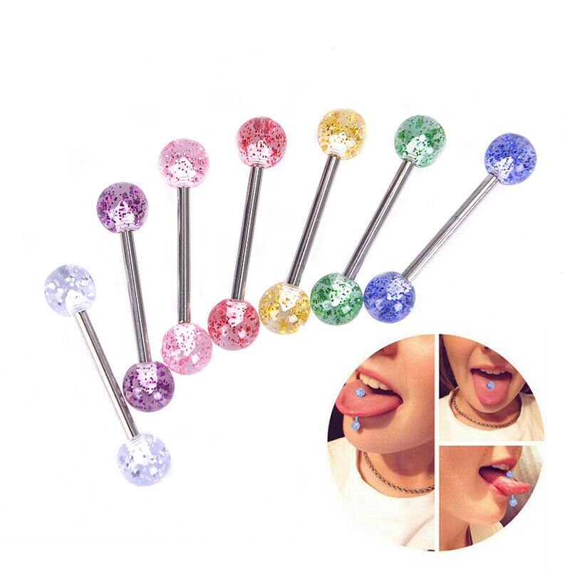 8PCS/Set Colorful Glitters Tongue Rings Barbell Ball Body Piercing Jewelr.l8