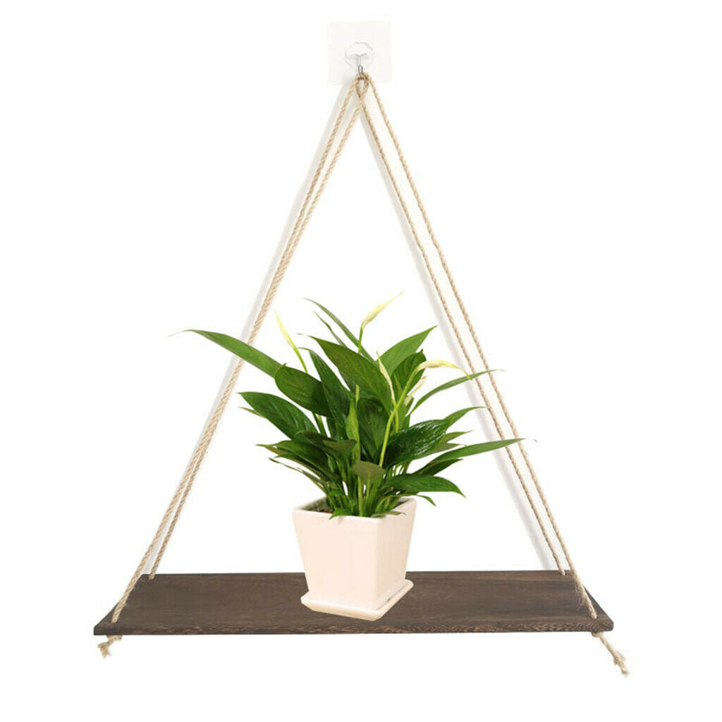 4x Wall Mounted Shelves Flowers Pot Hanging Rack with Rope Decoration Gifts
