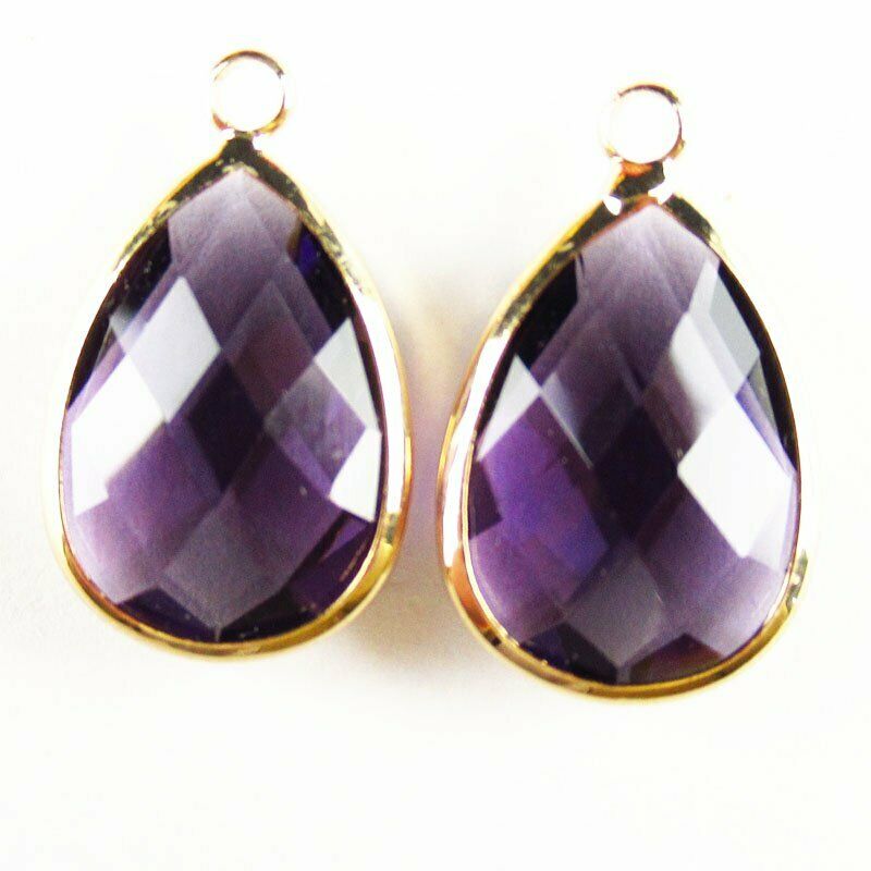 10pcs Wrapped Faceted Purple Titanium Crystal Teardrop Pendant Bead A-28BB