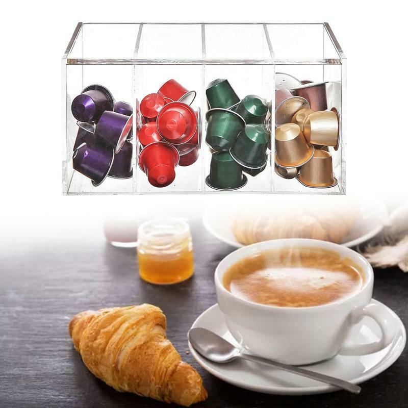 Clear Acrylic Coffee Capsule Holder 4 Compartment K Cup Box Tea Bag Storage Bar