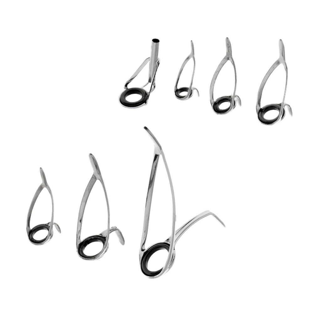 Set of 7 Fishing Rod Guides Replacement Stainless Steel Double Leg Guides