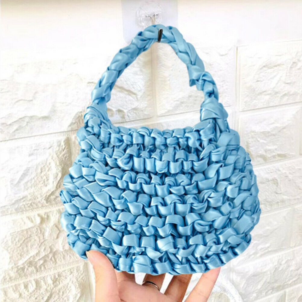 Ribbon Hand-woven Women Handbag Ladies Crochet Handmade Totes Clutch Bags @