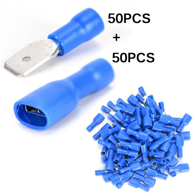 100x Female&Male Spade Insulated Connectors Crimps Electrical Wire Terminal Blue
