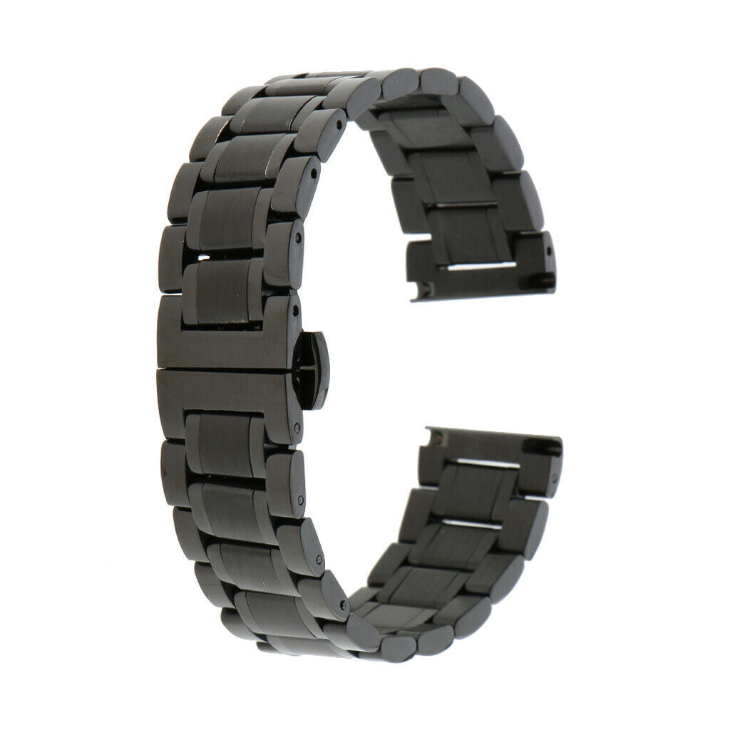 Men's Stainless Steel Watch Band Strap Bracelet Double Clasp Black 20mm
