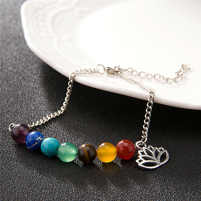 Colorful Beads Bracelet Lotus Pendant Energy Yoga Ankle Chain Jewel.l8