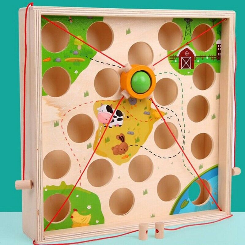 Kids Maze Pull Ball Table Game Wooden Toys Toddlers Early Education Learning TO1